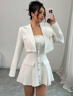 Set de dos piezas de vestir formal vestido ajustado sin mangas más chaqueta corta de blazer