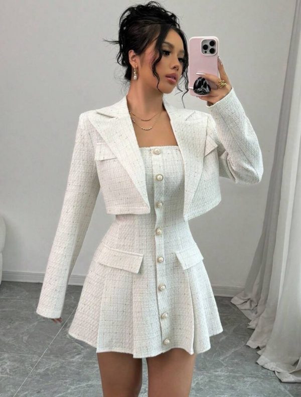 Set de dos piezas de vestir formal vestido ajustado sin mangas más chaqueta corta de blazer