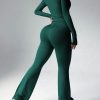 Set de dos piezas conjunto deportivo chaqueta con cremallera y manga la larga pantalones largos y acampanados - Image 3