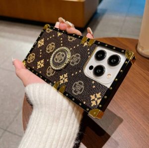 Pieza de funda protectora para celular iPhone 15 pro Max con textura de flor marrón y refuerzo en las 4 esquinas a pruebas de golpes para los diferentes iPhones bajo pedido
